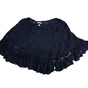 MICCO Designer Pullover Sweater Cape Women's MEDIUM Black Knit Tassel Japan‌‌